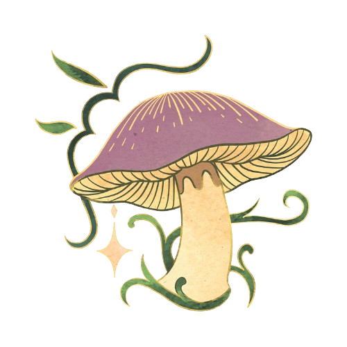 Illustrated magical mushroom with a purple cap and glowing star, symbolizing deep intuition and clarity in a tarot reading.